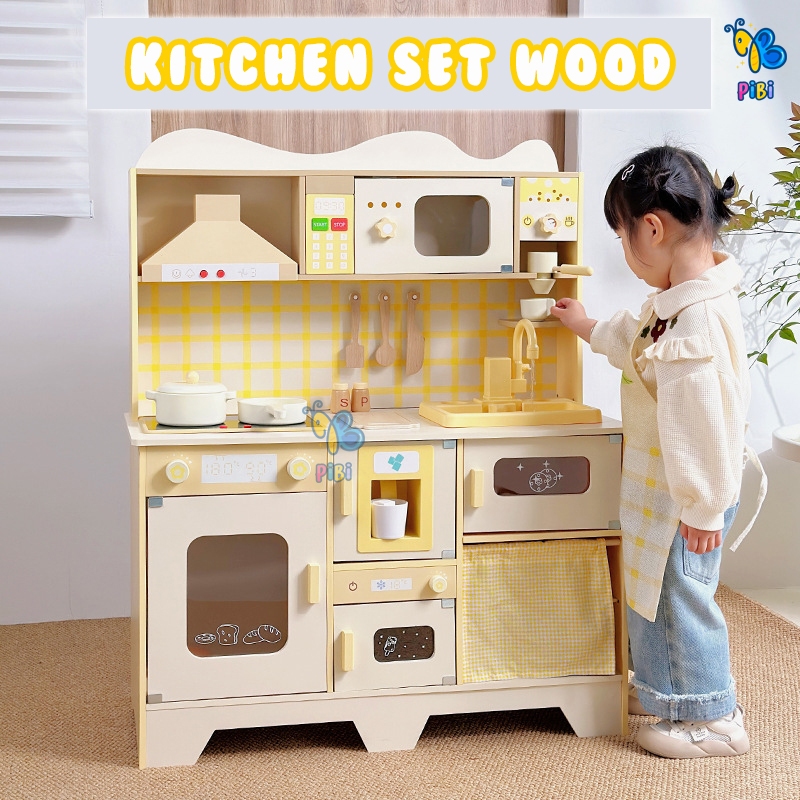 PIBI - Kitchen Set Yellow Kids / Mainan Masak Anak Bahan Kayu / Mainan Dapur Kayu / Mainan Edukasi