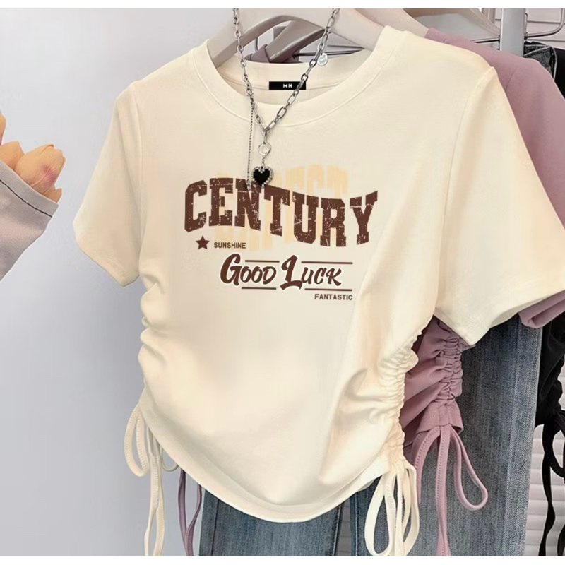 Tshirt Century Kaos Serut Wanita Crop top Baju kaos lengan pendek Wanita