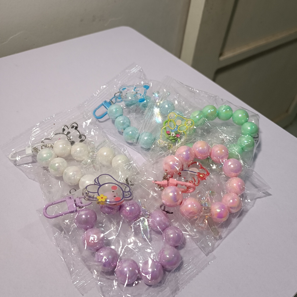 Phone strap | Bag charm | Keychain korea bunny bear bead besar warna lucu