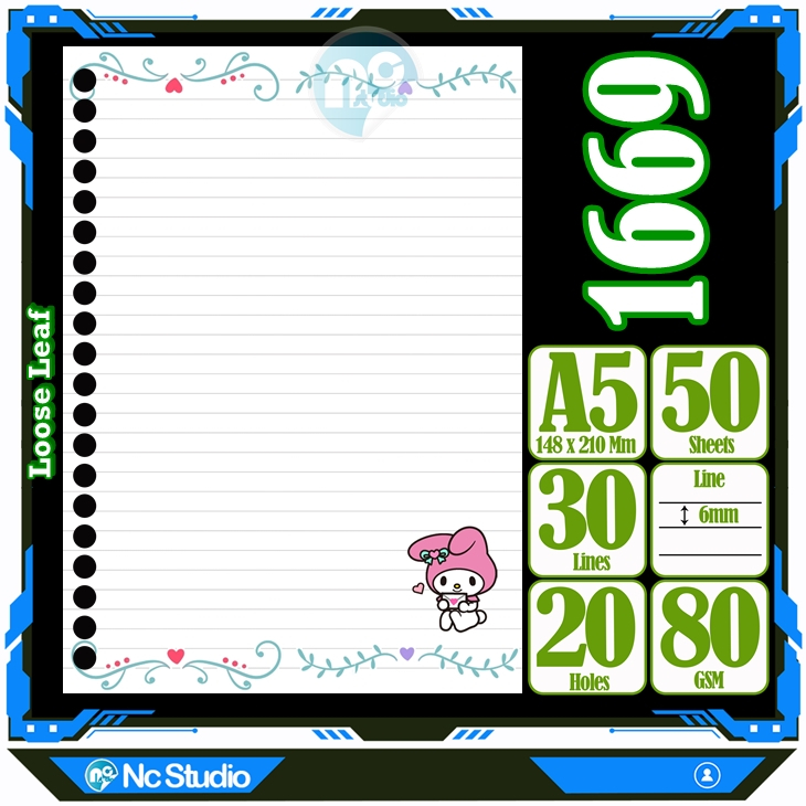 

Loose leaf Kertas binder A5 Isi 50 Lembar Polos karakter Love lucu kucing hello kitty My melody Cute Buku Refil isi ulang Repil Vol-19