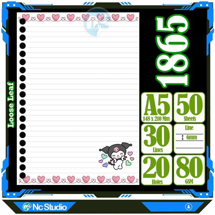 

Loose leaf Kertas binder A5 Isi 50 Lembar Polos karakter Love lucu kucing hello kitty My melody Cute Buku Refil isi ulang Repil Vol-17
