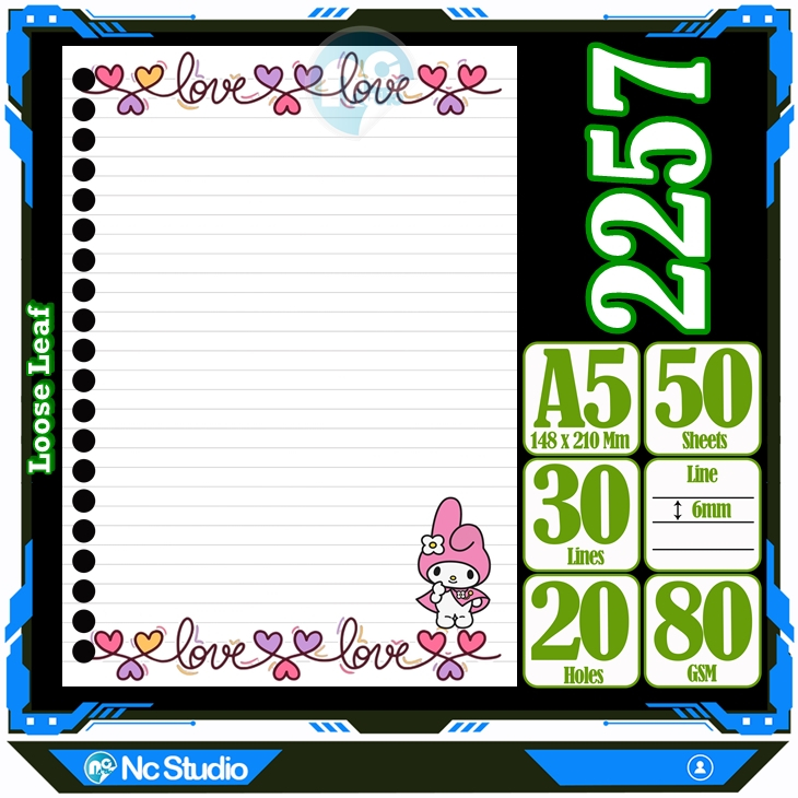 

Loose leaf Kertas binder A5 Isi 50 Lembar Polos karakter Love lucu kucing hello kitty My melody Cute Buku Refil isi ulang Repil Vol-13