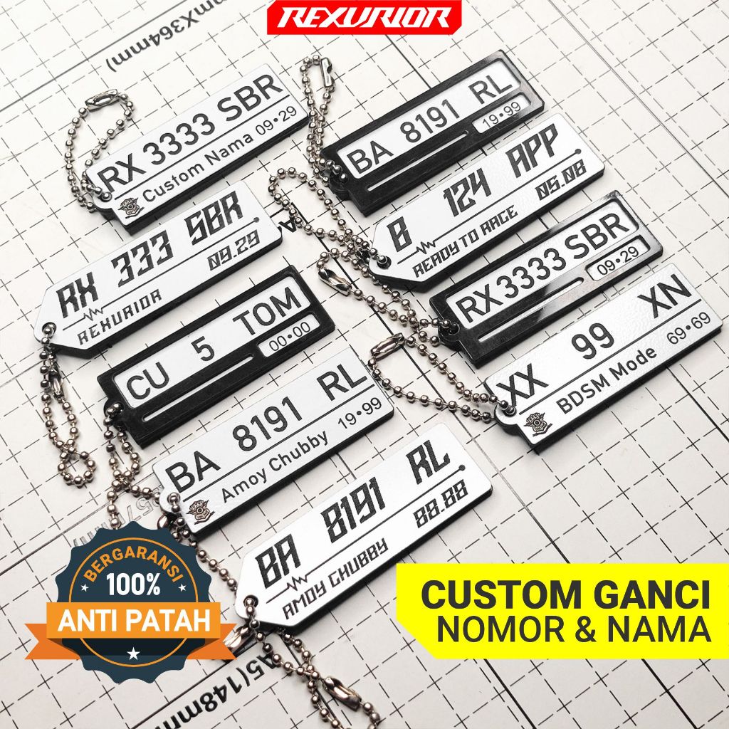 ANTI PATAH - Gantungan Kunci Custom Plat Nomor Nama Grafir Ganci