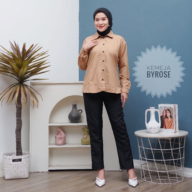 Kemeja Polos Lengan Panjang Wanita "CREAM" by Kemeja Byrose