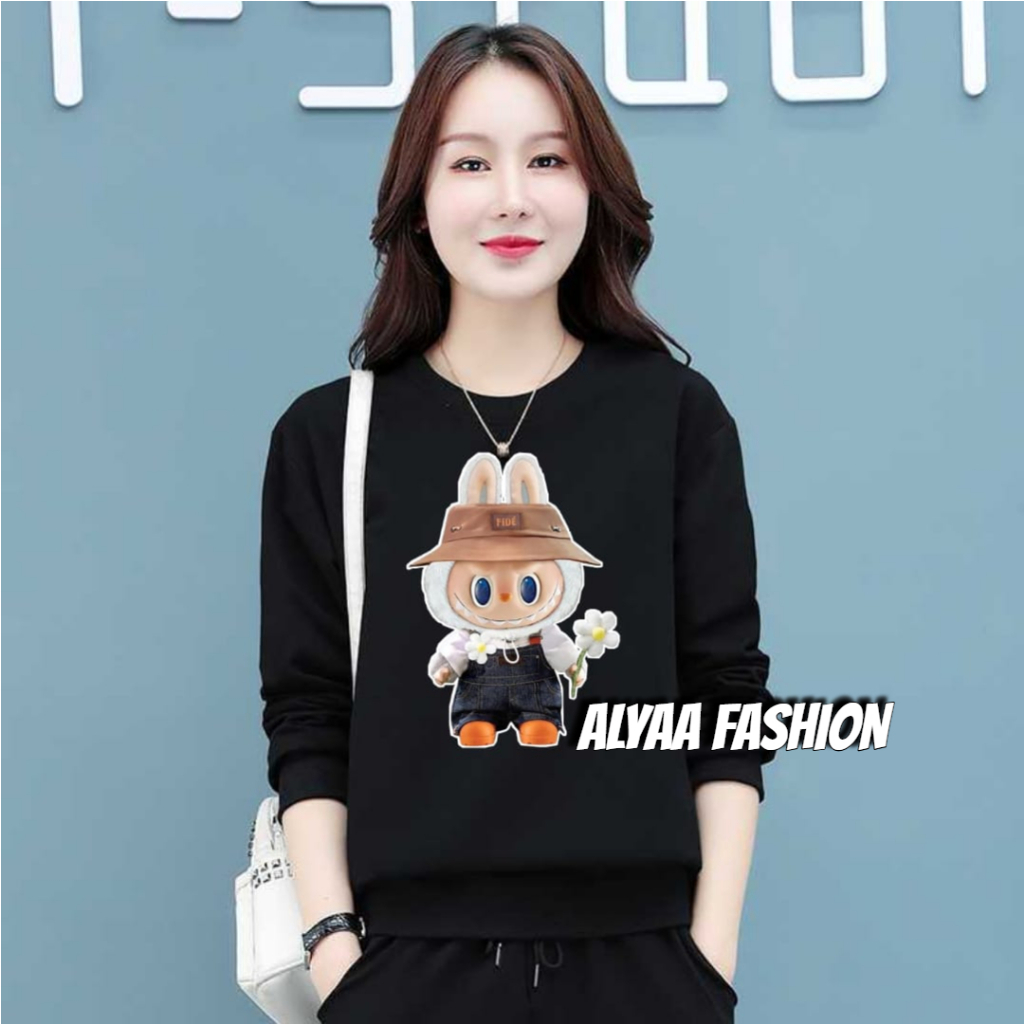 Baju Lengan Panjang Wanita Logo LABUBU Viral / Kaos Lisa BlackPink / Kaos Wanita Lengan Panjang