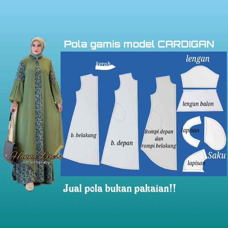 pola gamis model cardigan