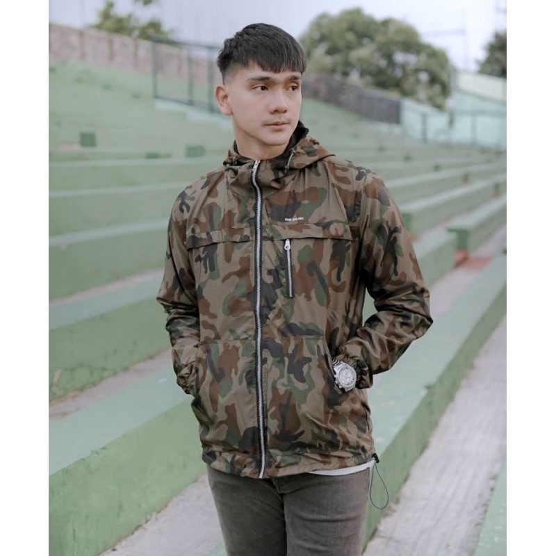 Jaket Hoodie Loreng Army Pria Taslan Anti Air Waterproof