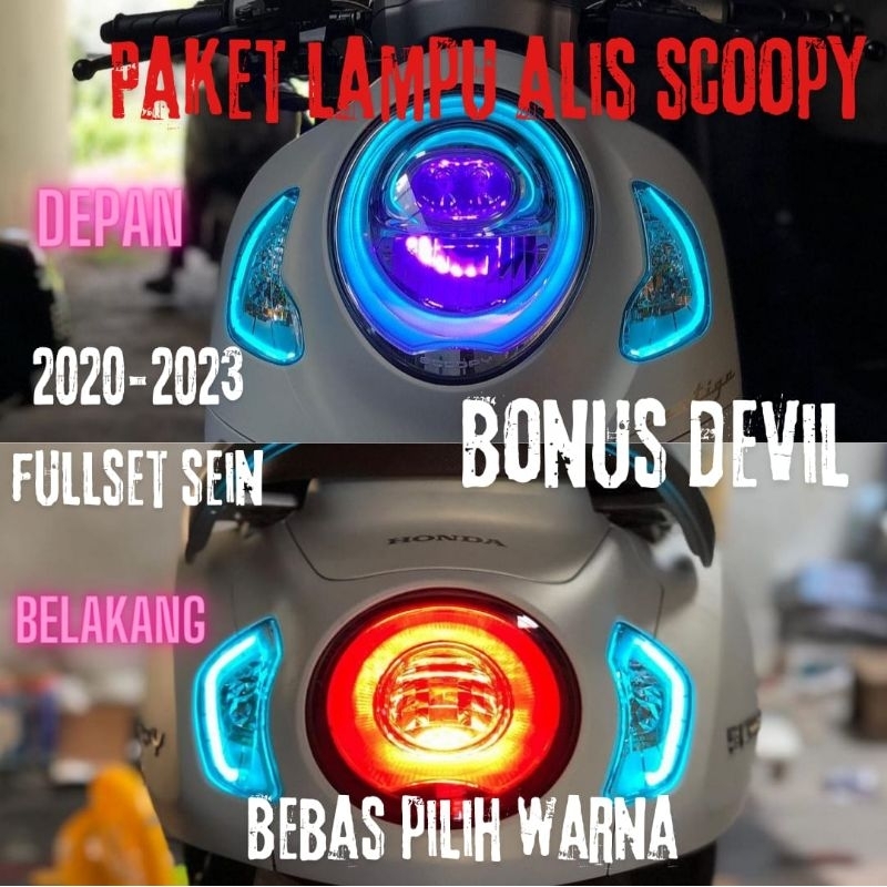 LAMPU ALIS NEW SCOOPY 2020-2023 PAKET 1SET PLUS SEIN BONUS DEVIL