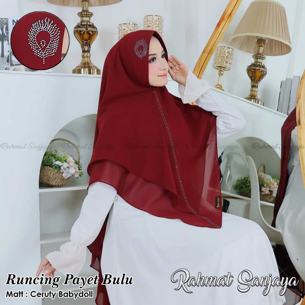 TERPOPULER HIJAB KHIMAR 2 LAYAR JUMBO RUNCING PAYET BULU MUTIARA SAWAROSKY BAHAN CERUTI BABYDOll