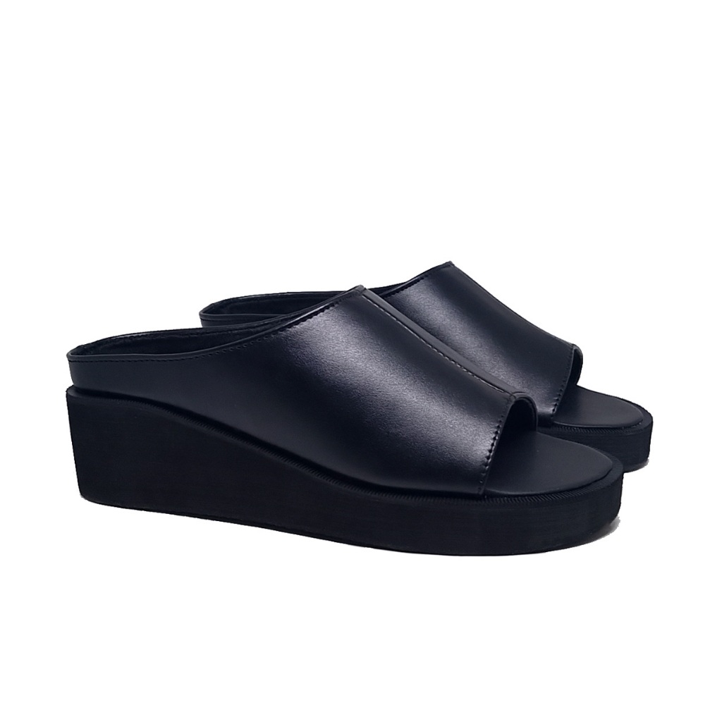 Big Size - Sandal Wanita Palina Black Wedges Selop Casual Formal Pesta Ukuran Besar Jumbo 40-45