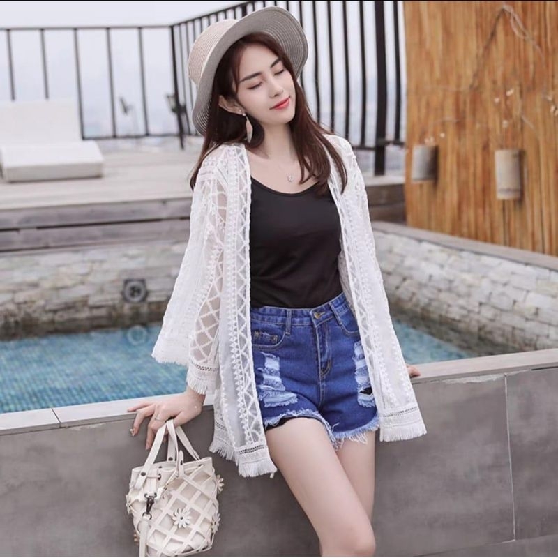25530 Atasan pakaian luaran auter kardigan cardigan kardi outer lengan panjang bahan sifon ciffon la