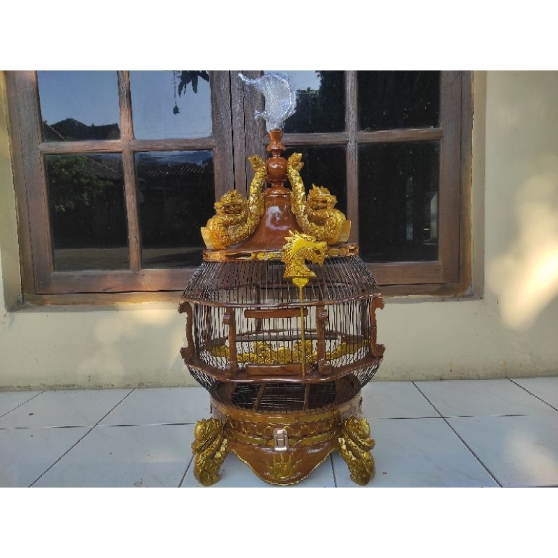 sangkar perkutut ukir naga kayu jati