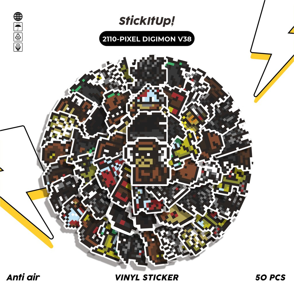 

COD✨ 50 Pcs Stiker Pack PIXEL DIGIMON V38 Lucu Aesthetic Vynil Waterproof untuk Freebies Sticker Buku Journal Casing HP Laptop