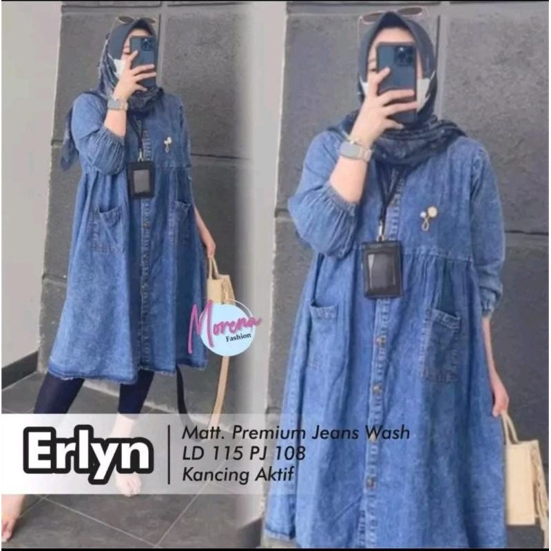 Hikmah - Erlyn Tunik Jessy Tunik Snow Ld 114 PB 88 | Kemaja Tunik Erlyn Blouse Wanita | Jeans Tunik 