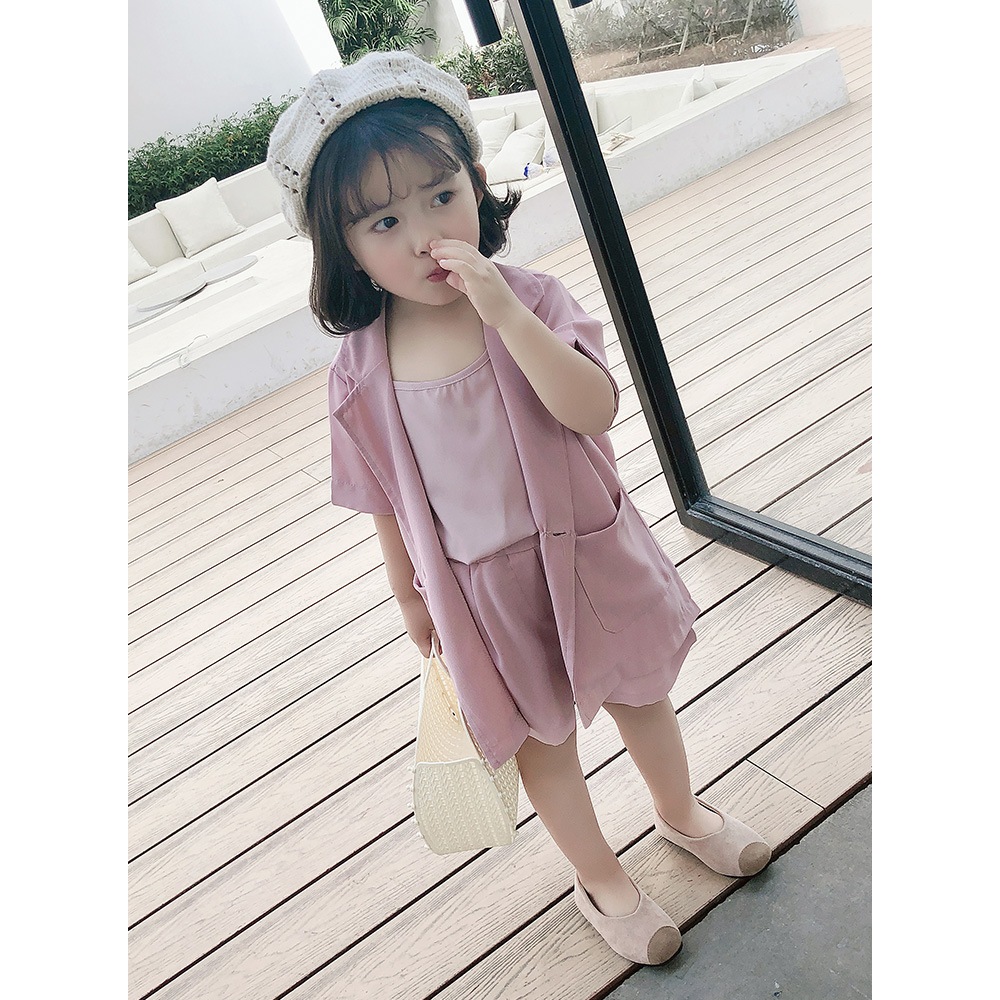 GABINI PINK SET/SETELAN ANAK PEREMPUAN IMPORT/CELANA PENDEK ANAK/BAJU BLAZER+TANKTOP ANAK LENGAN PEN