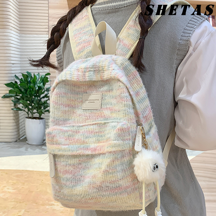 TAS Wanita Lucu SHETASPelangi Mewah Tas Ransel Rajutan Mini Tas Travelling Wanita Ransel Lucu Mini