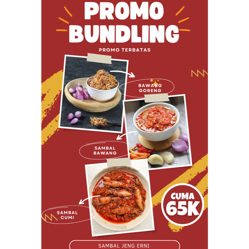 

Promo Bundling Spesial Jeng Erni: Bawang Goreng, Sambal Cumi, dan Sambal Bawang Jeng Erni