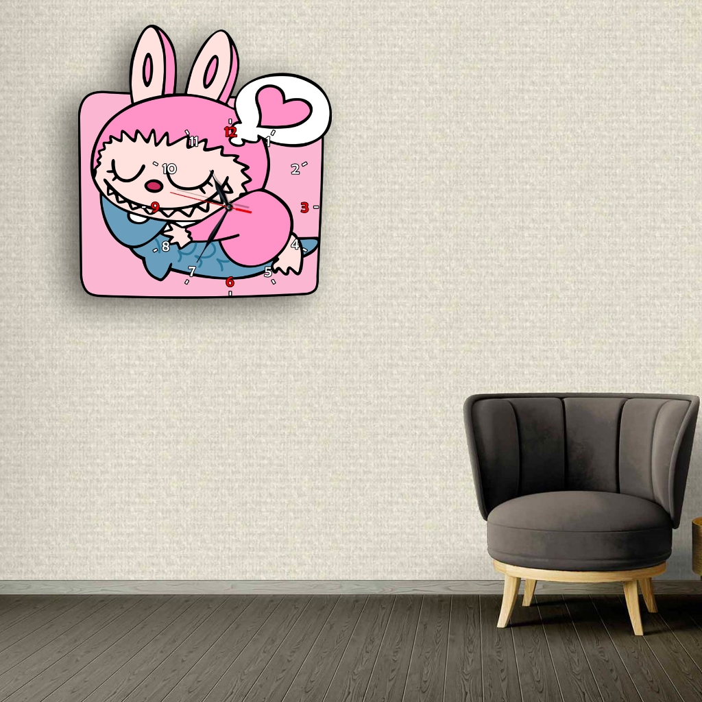 Jam Dinding Pola Unik Design Labubu Free Vintage Box + Baterai Aio.official