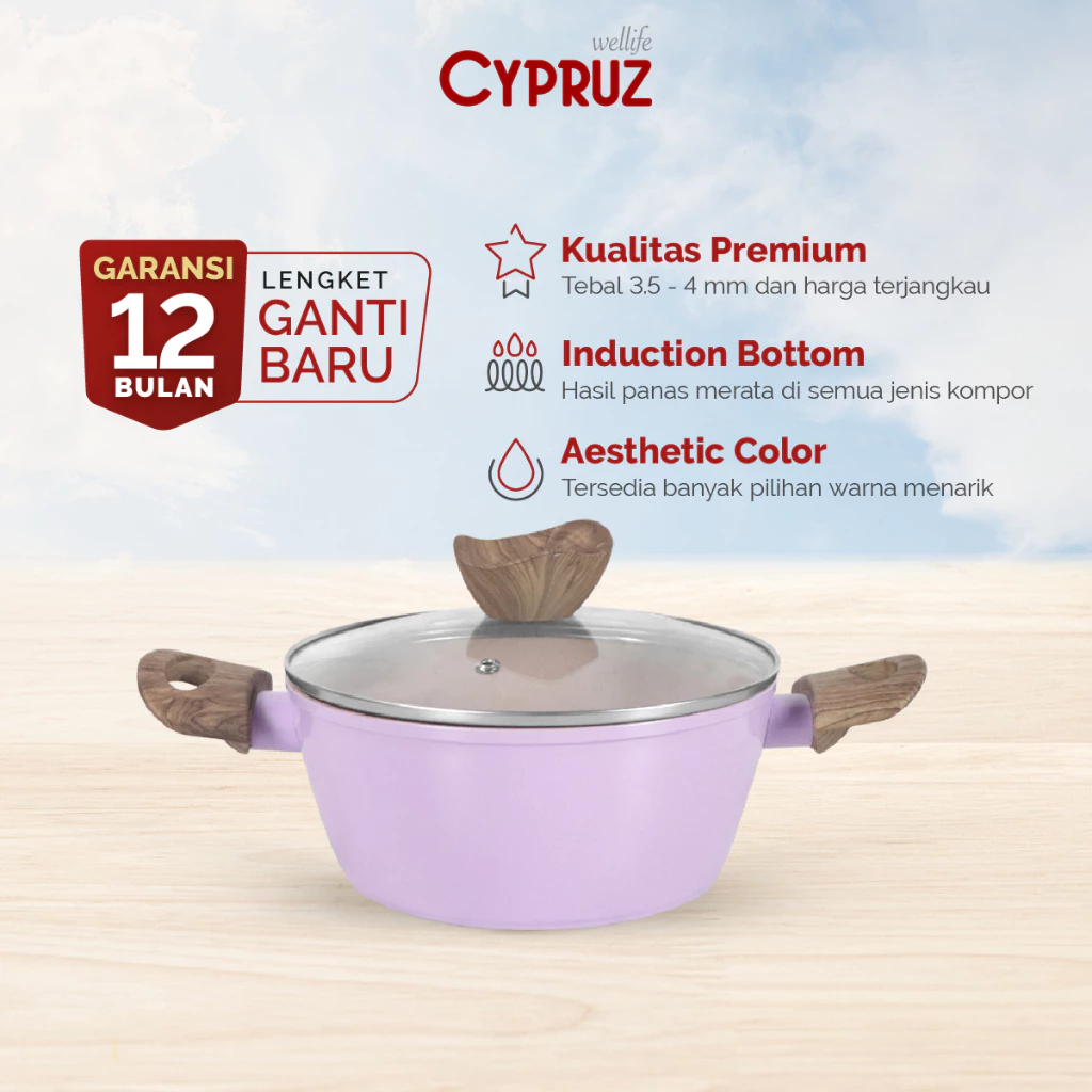 CYPRUZ CASSEROLE PAN COLOR WARNA WANI MARBLE SERIES 20 CM / 20 CM PANCI SUSU UNGU ANTI LENGKET