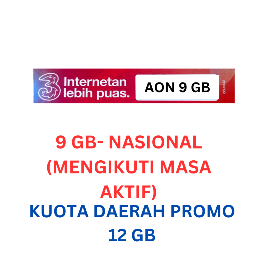 Voucher TRI AON 9 GB (mengikuti masa aktif kartu)