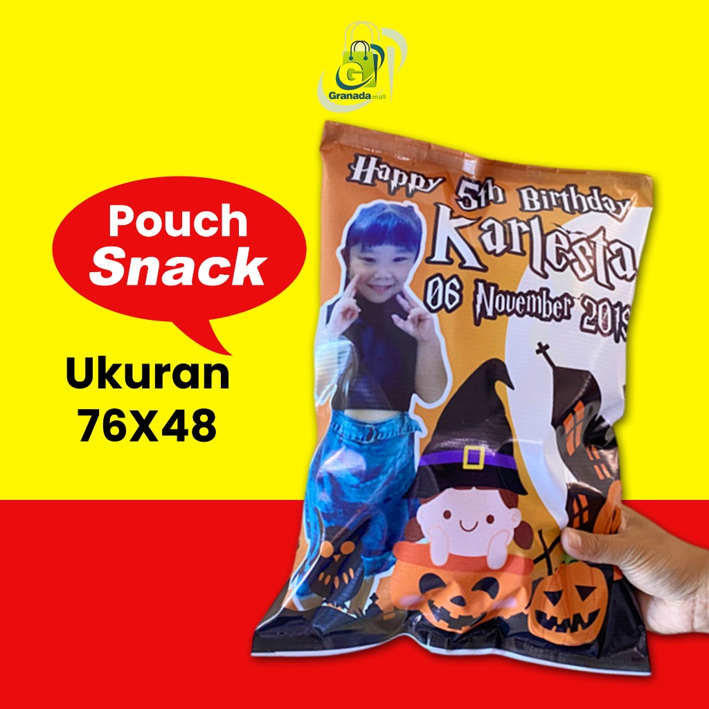 

POUCH SNACK ULANG TAHUN CUSTOM UK 76X48 SOUVENIR ULTAH AQIQAH FREE DESIGN