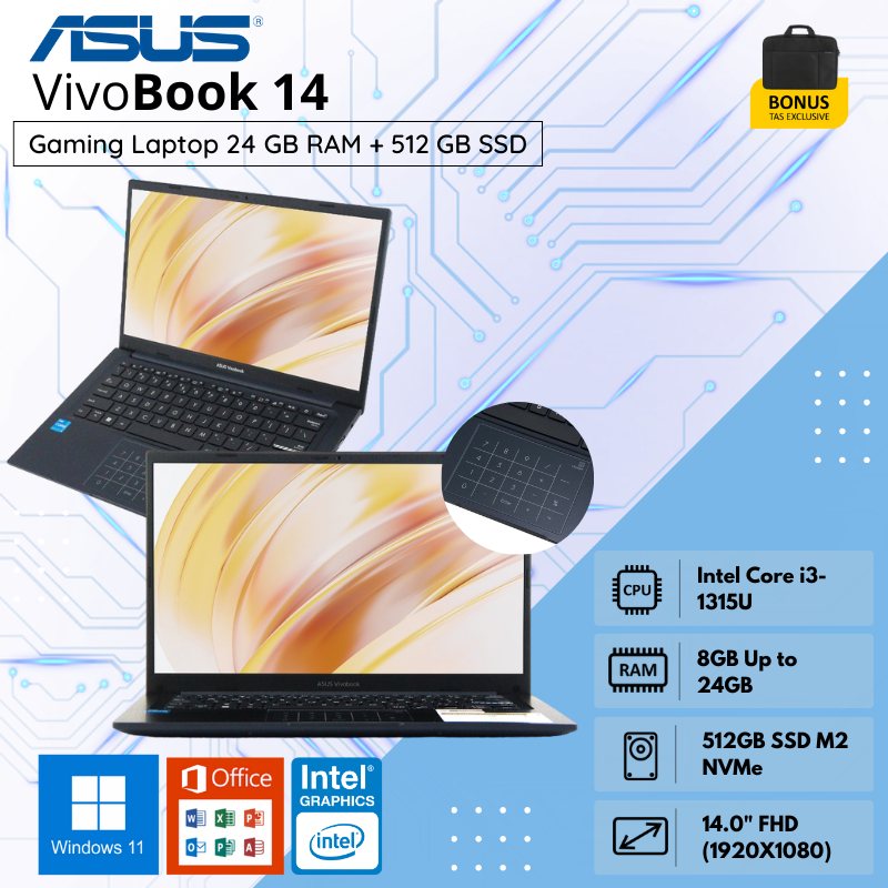 LAPTOP SLIM ASUS VIVOBOOK X1404VA-NK468 Intel Core i3 Gen 13 SSD 512GB / RAM 24GB / INTEL UDH GRPAHI