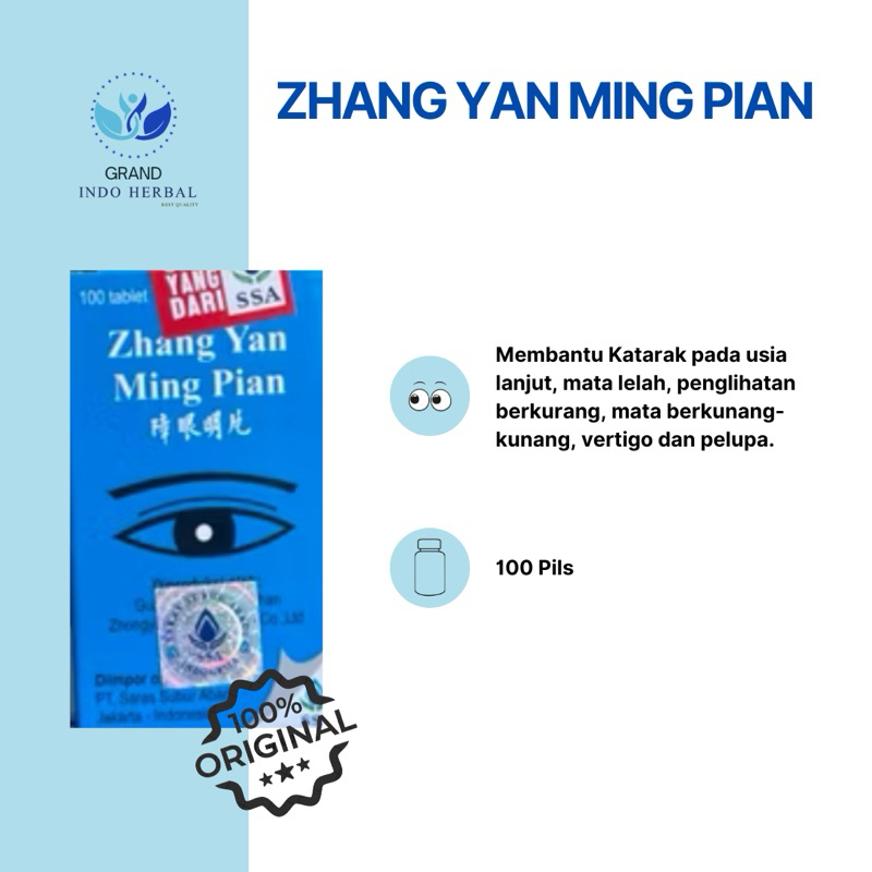 ZHANG YAN MING PIAN 100 TABLET  OBAT MATA ZHANGYANMING KATARAK MATA LELAH KUNANG KUNANG CANG YEN MIN