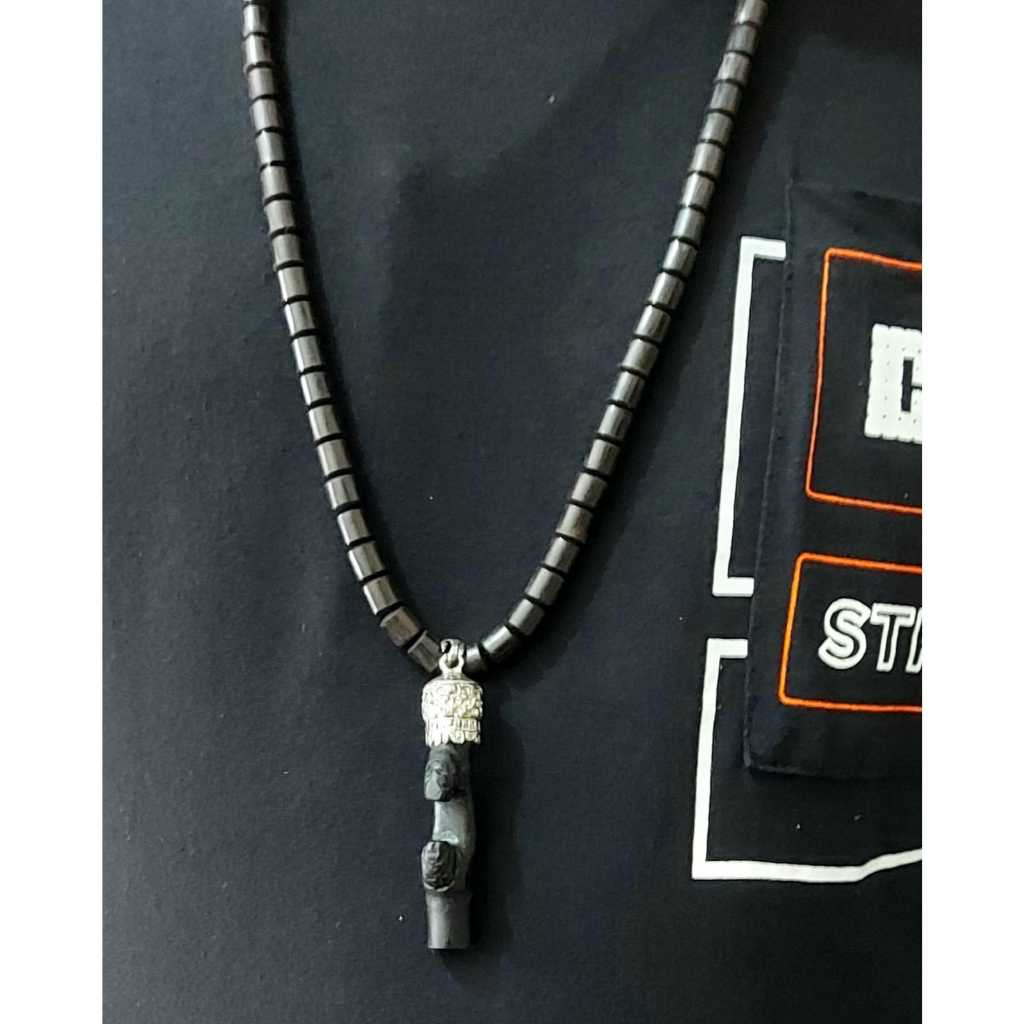Tasbih Kalung Liontin Kayu Galih Kelor Hitam Serat 07mm Isi 100 Butir Muslim - Motif