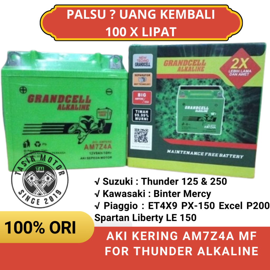 Aki Grandcell Alkaline AM7Z4A 12V 9Ah Full Kering New Untuk Thunder 125 250 Mercy Binter Vespa