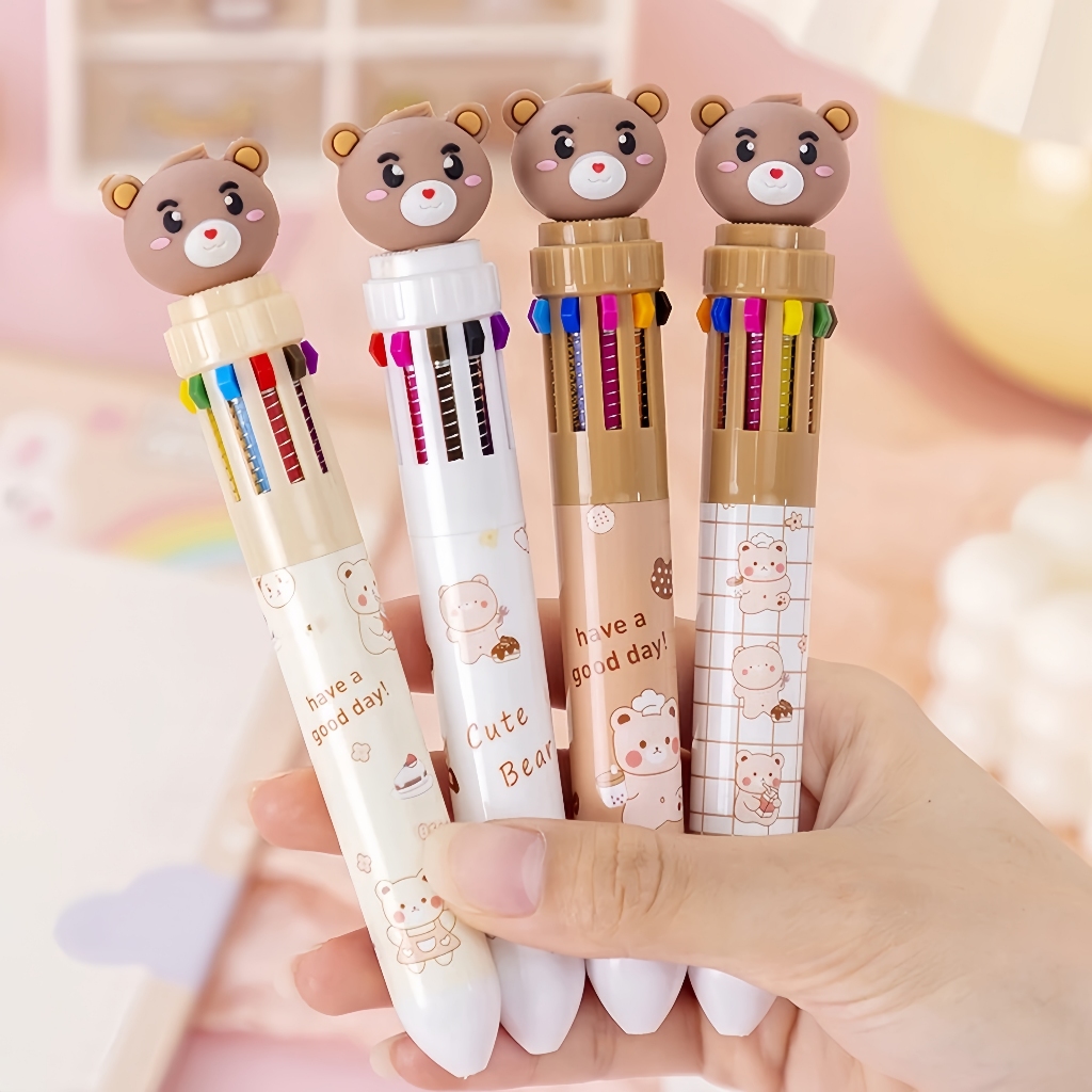 

Silikon kartun pensil bolpoin Pulpen 10 Warna Teddy Bear Pena Warna Super Lucu Motif Beruang
