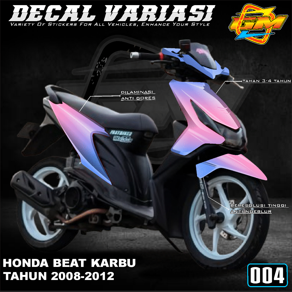 (BISA COD) Decal Sticker BEAT KARBU 2008 - 2012 FULL BODY - Stiker Dekal Beat Karbu Polos Gradasi
