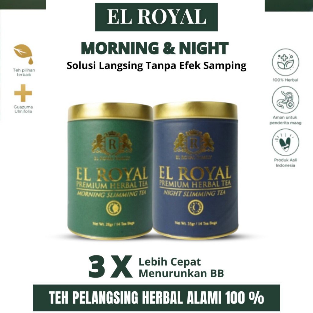 

El Royal Premium Herbal Tea (1 Paket) | 1 Morning Slimming Tea - 1 Night Slimming Tea - 3 X Lebih Cepat Menurunkan BB