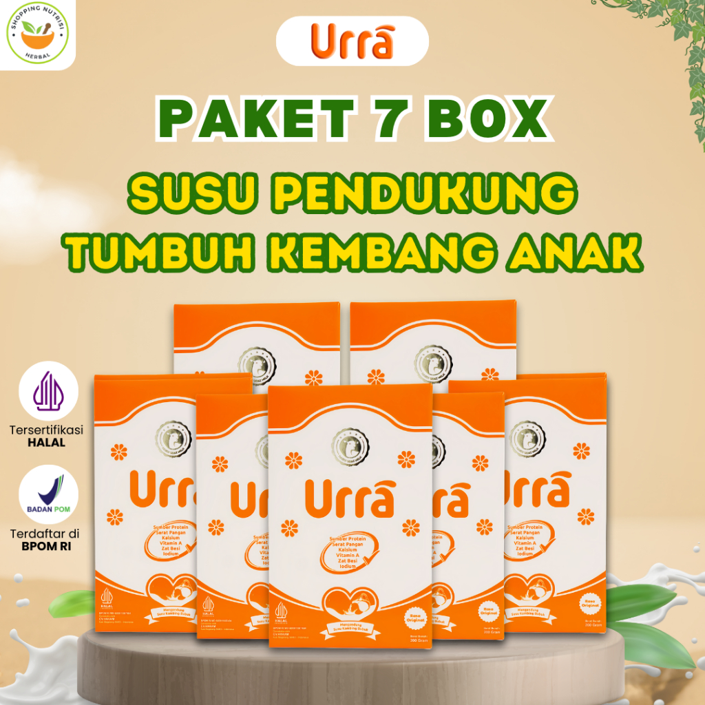 

[ PAKET 7 BOX ] SUSU URRA - Susu Kambing Saanen Bubuk Premium - Anti Prengus Sumber Protein Tinggi Nutrisi dan Kalsium - 200gr Halal BPOM