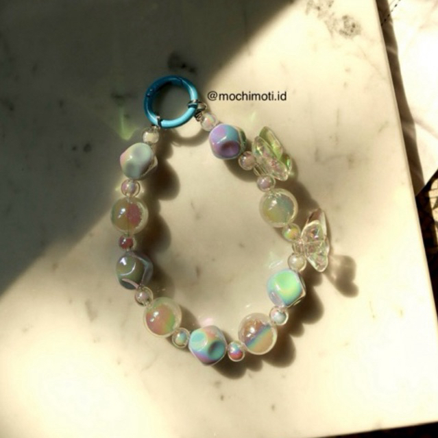 Gantungan HP/ Tas Kupu Kupu - BLUE - Premium beads, setiap pembelian gratis 1 kertas mika untuk HP.