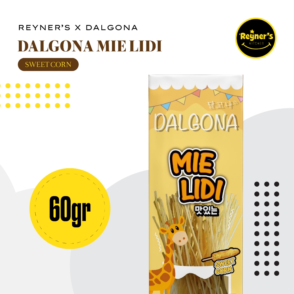 

Reyner's x Dalgona Mie Lidi Sweet Corn 60gr - Jajanan Snack Rasa jagung Manis