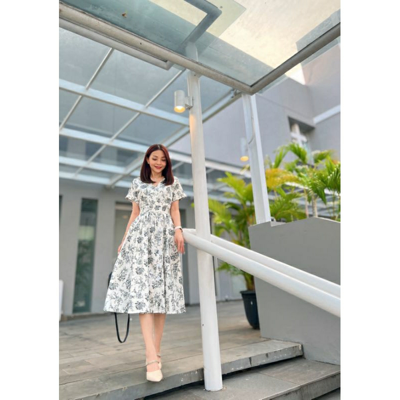 [ CeciliaDonaClothing ] Elisha Dress Pesta Premium Semi Formal Elegan Motif Bunga Cotton Chinos