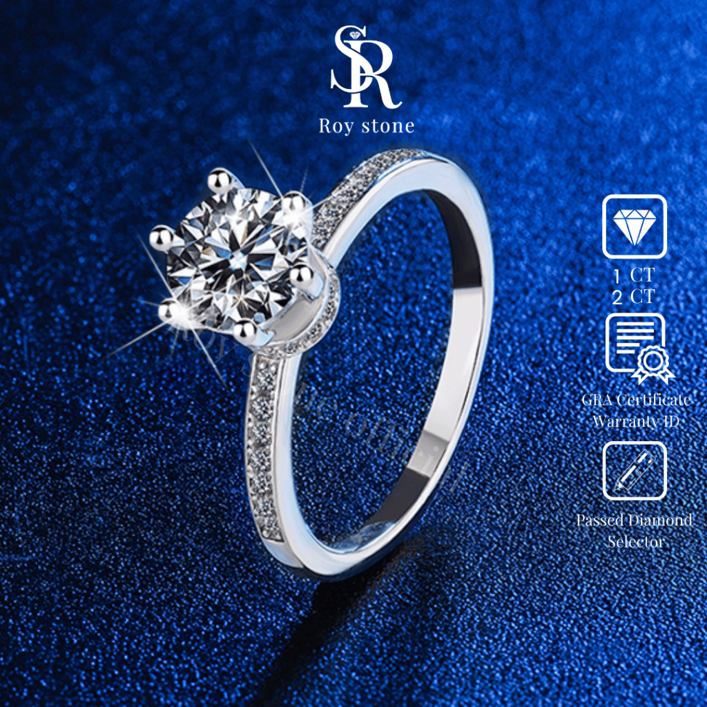 RoyStone - Cincin Wanita Moissanite Sertifikat GRA Original Lapis Emas - Emma Ring