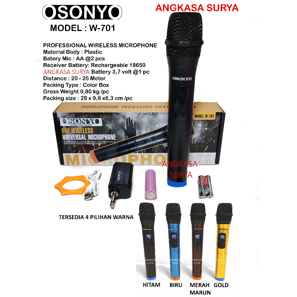 MIC WIRELESS OSONYO W701 ORIGINAL , MICROPHONE WIRELESS O SONY O W 701 1pc Handle / Handheld , MIK O