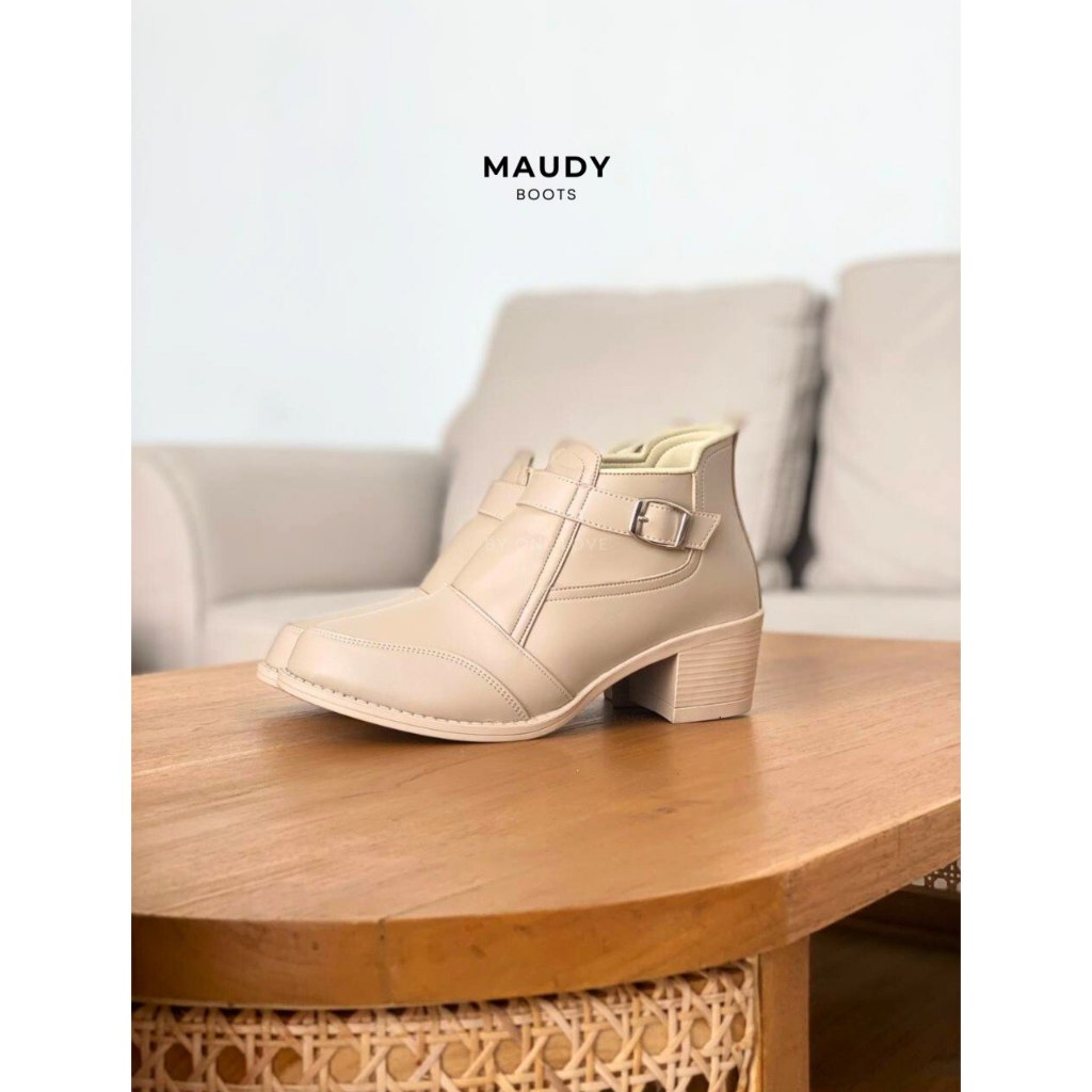 One Love MAUDY BOOTS NEW Colour Latte, tinggi hak 5 cm bahan kulit sintetis premium