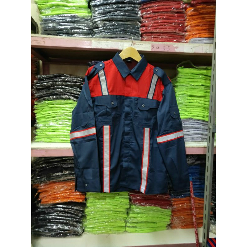 BAJU SERAGAM SAFETY KOMBINASI NAVY MERAH LENGAN PANJANG SCHOTLITE 3M