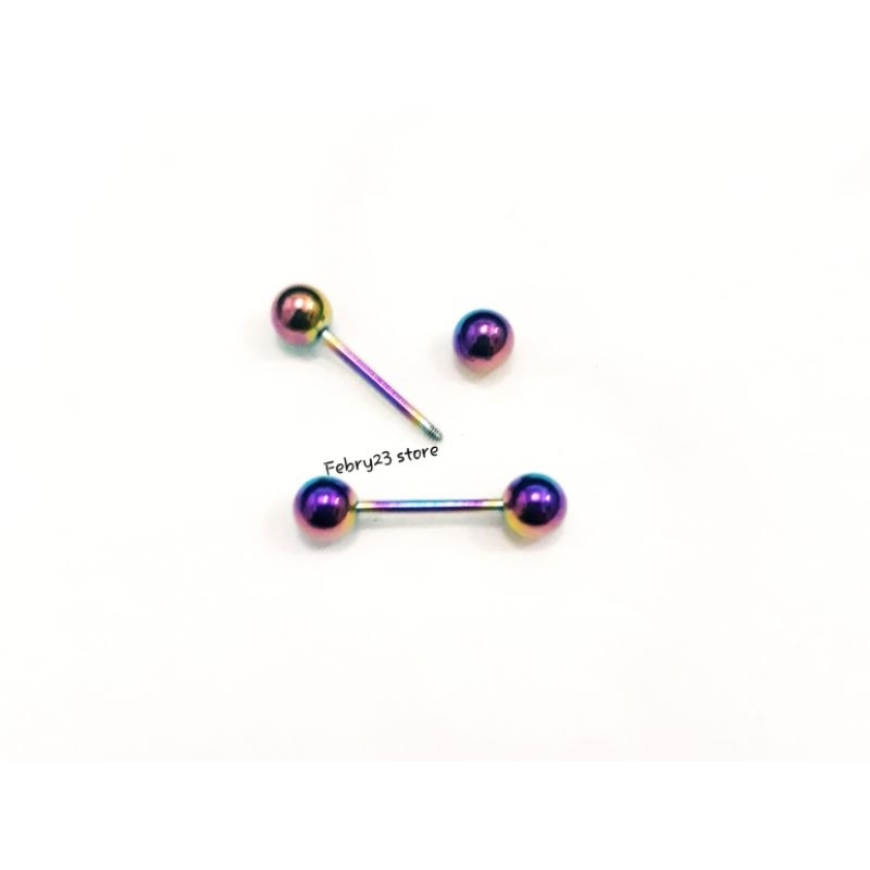 Ball 4mm Anting Piercing 1.5cm Tusuk Tindik Barbel Pelangi Titanium Pria & Wanita