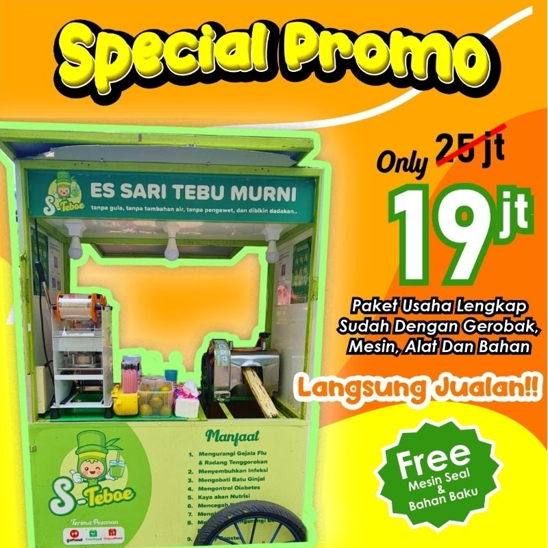 

Paket Usaha Es Tebu berikut gerobak mesin alat dan bahan siap jualan
