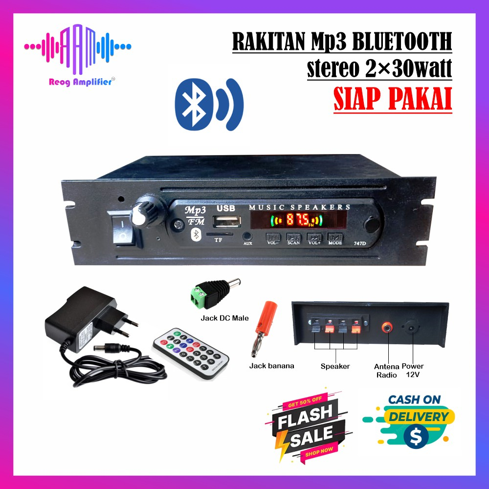 Power amplifier bluetooth rakitan MP3 RAKIT 12v dc stereo 2×30watt / tape mobil single din rakitan