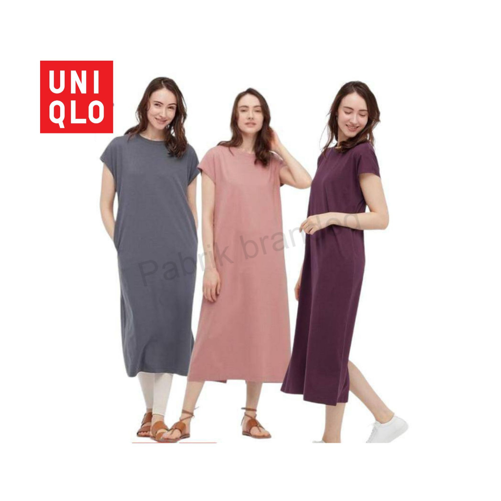 pabrik branded Uniql* midi dress tunik baju Unqlo gaun terusan jepang XS S M wanita remaja dewasa wo