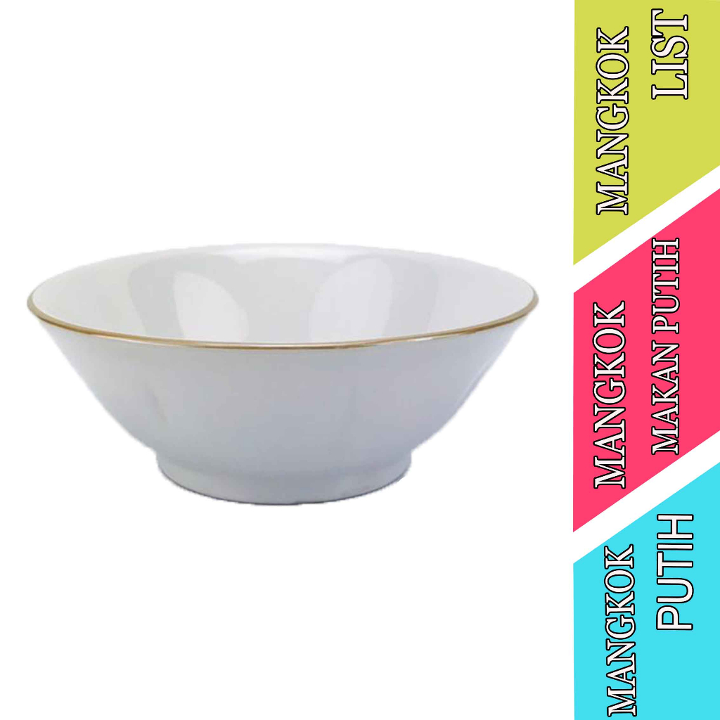 Mangkok Serbaguna - Mangkok List Emas - Mangkok Putih Polos