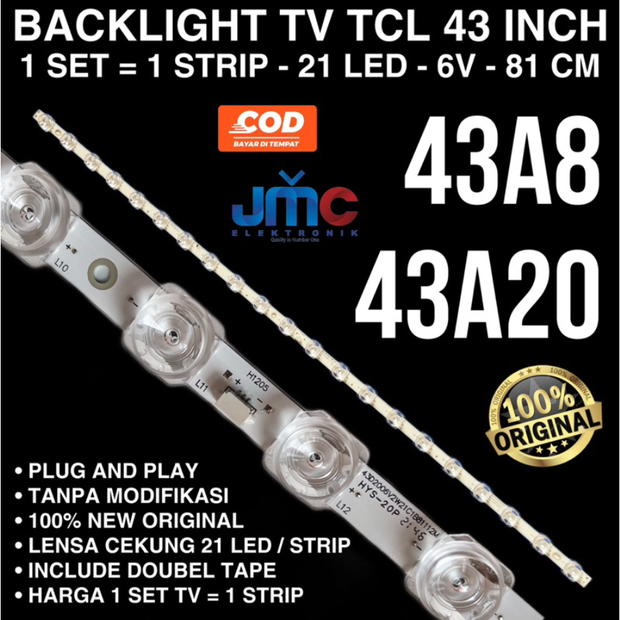 BACKLIGHT TV LED TCL 43 INCH 43A8 43A20 LAMPU BL 43IN
