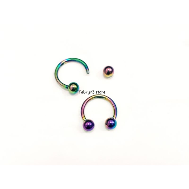 Ball 4mm Anting Piercing Kecil Tusuk Tindik Barbel Titanium Tapal Kuda Pelangi Pria & Wanita