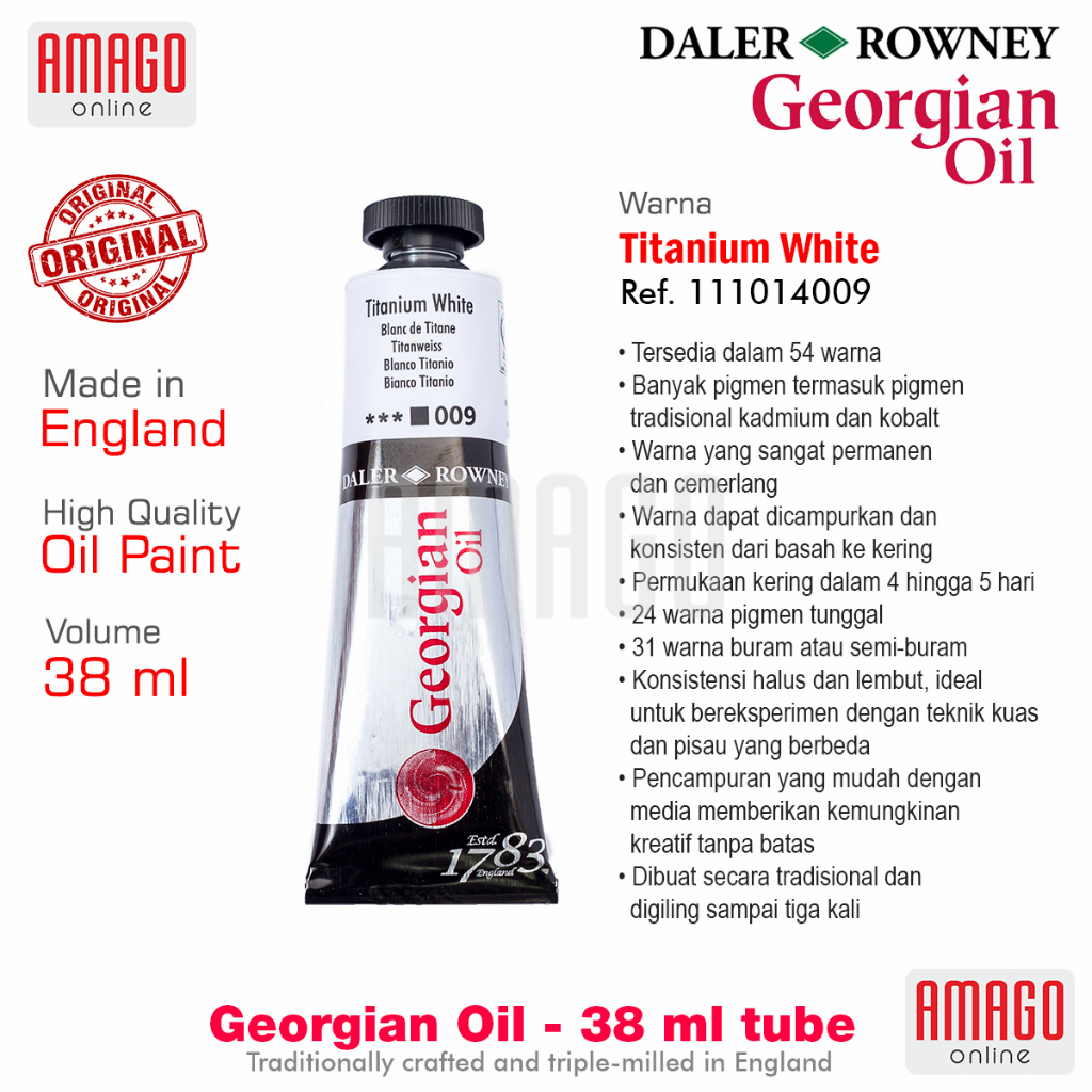 

CAT MINYAK LUKIS DALER-ROWNEY GEORGIAN OIL 38 ML - TITANIUM WHITE -111014009
