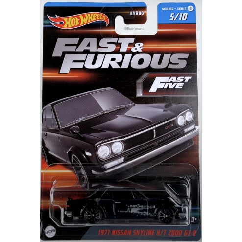 HOT WHEELS HW 1971 NISSAN SKYLINE HT 2000 GTR FNF FAST AND FURIOUS FAST & FURIOUS SERIES WAVE 3 NO.5