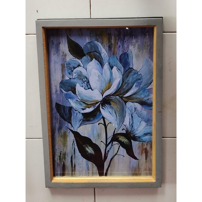 hiasan dinding lukisan cetak bunga klasik plus bingkai ukuran 85x55